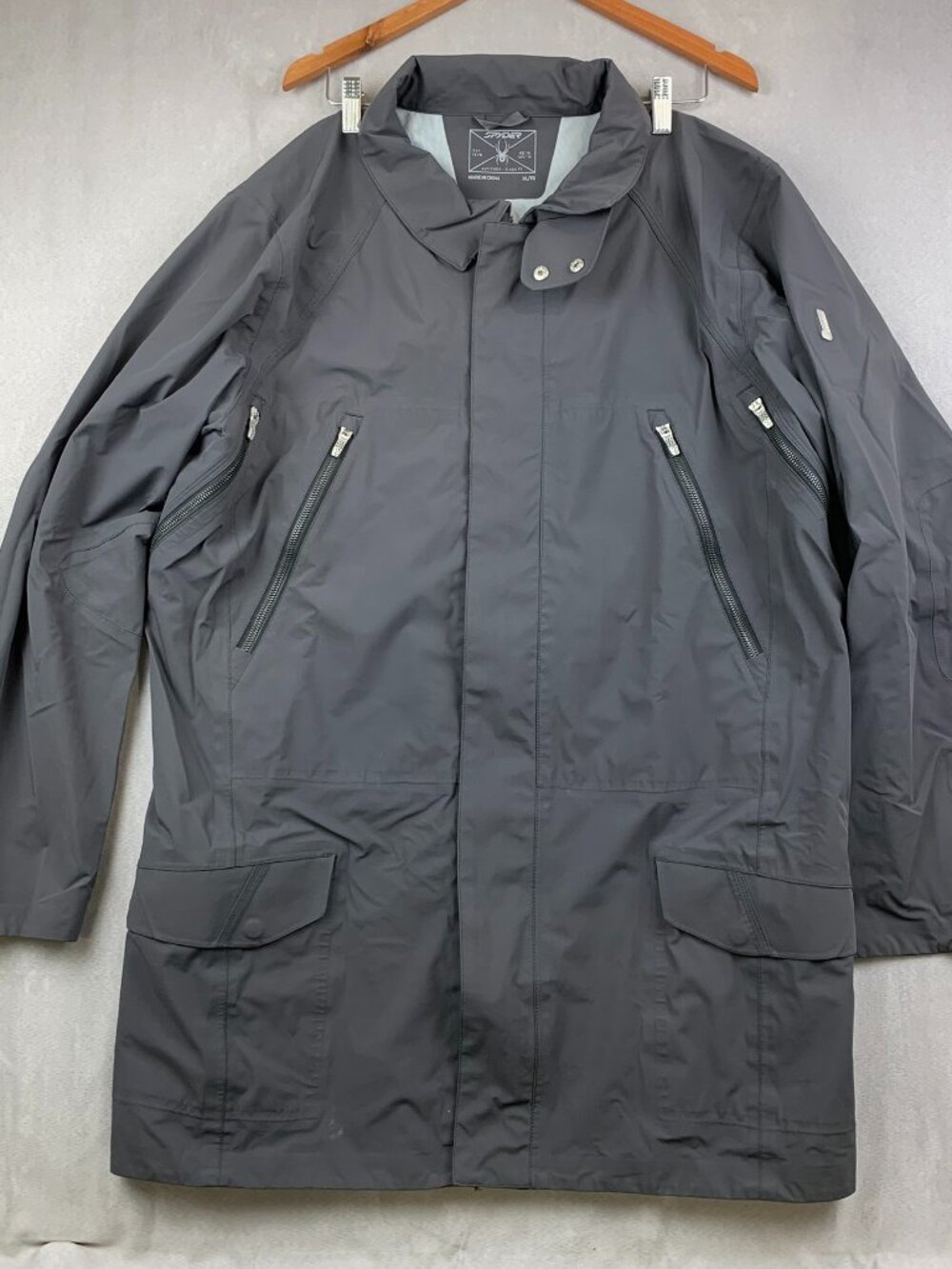 Spyder GT Mens Beacon Rain Jacket XL Gray Full Zip Nylon Waterproof Taped Seams